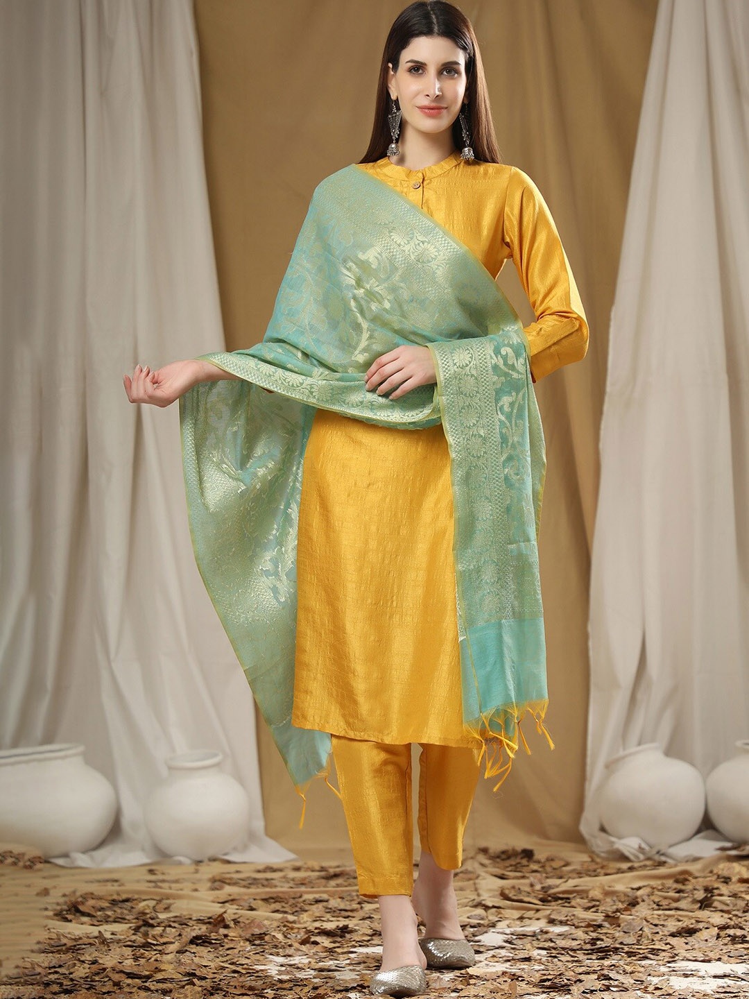 

KALINI Straight Kurta With Trousers & Dupatta, Yellow
