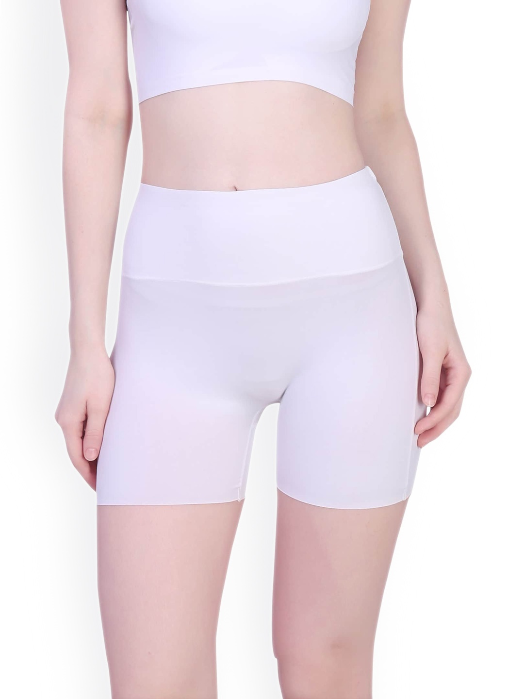 

PLUMBURY Women Slim Fit High-Rise Rapid-Dry Biker Shorts, White