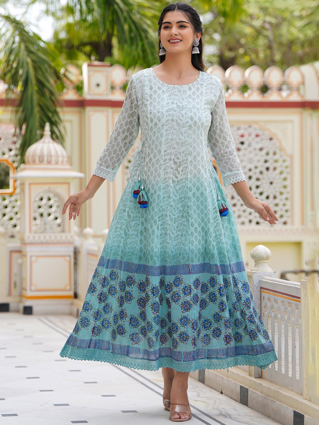 

PREKSHA Ethnic Motifs Printed Cotton Ethnic Dresses, Blue