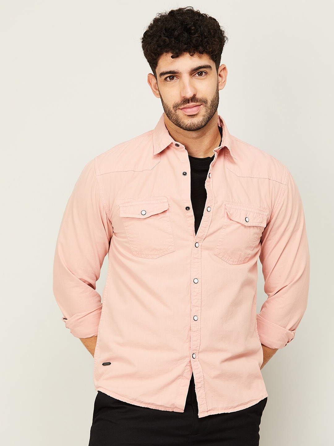 

Forca by Lifestyle Spread Collar Cotton Casual Shirt, Coral