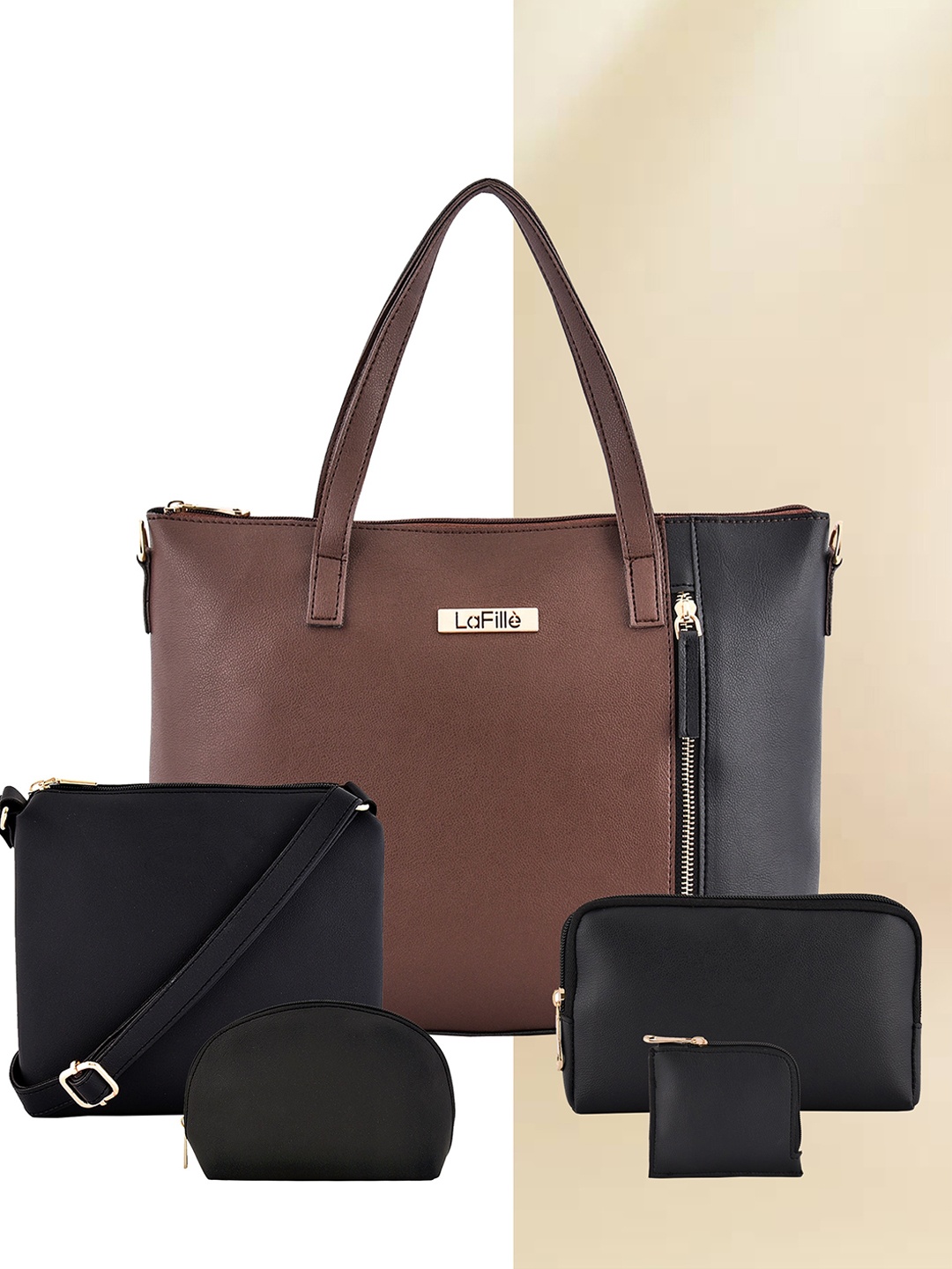 

LaFille Brown Structured Shoulder Bag With Pouch