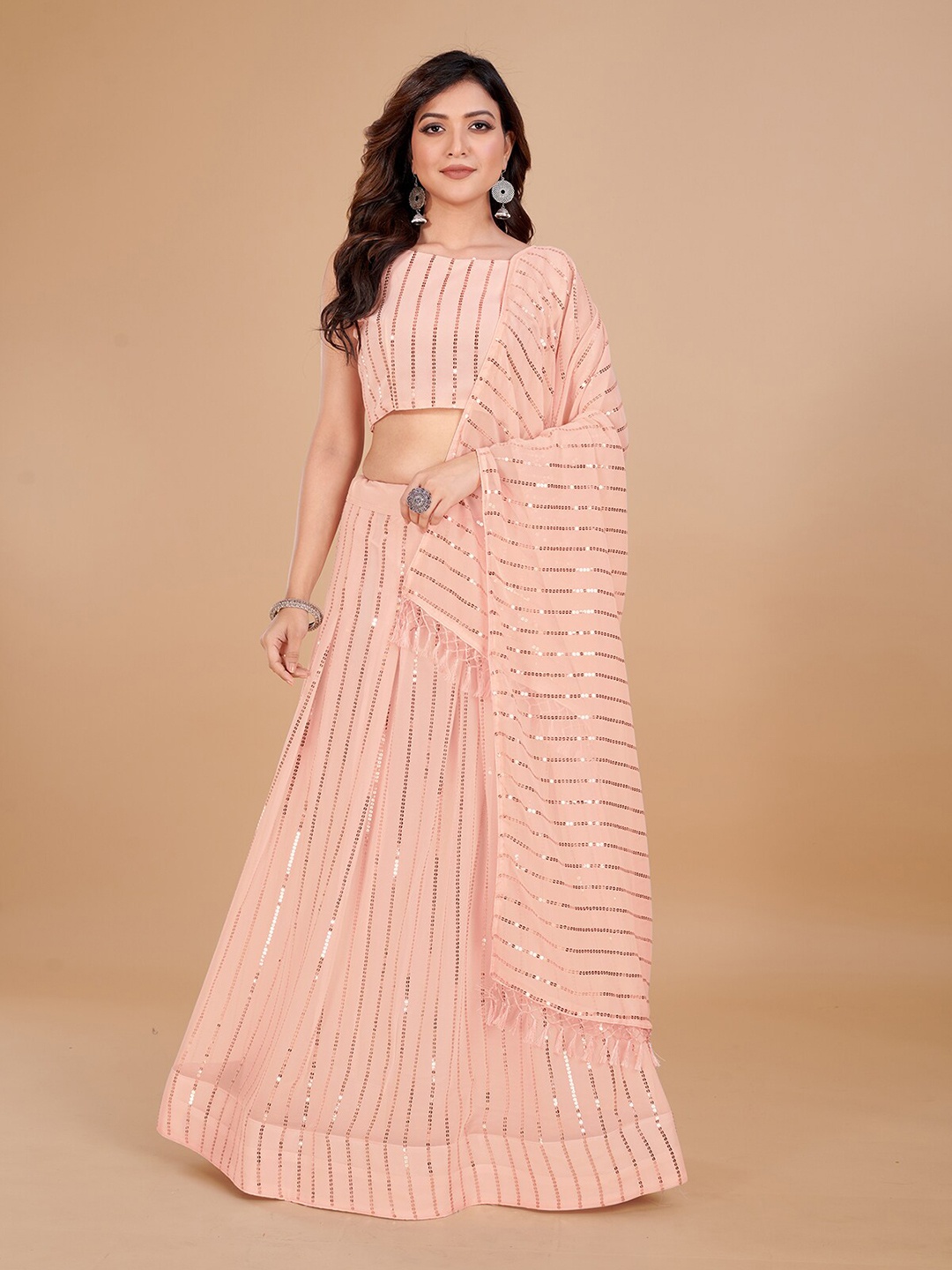 

KALINI Embellished Sequinned Semi-Stitched Georgette Lehenga Choli With Dupatta, Rose