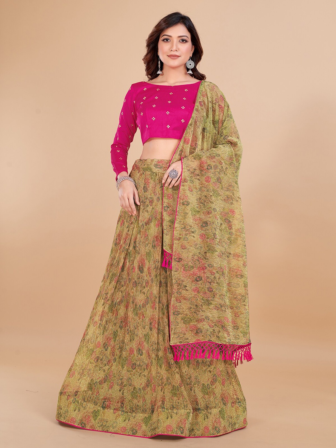 

KALINI Embroidered Sequinned Semi-Stitched Lehenga Choli With Dupatta, Cream