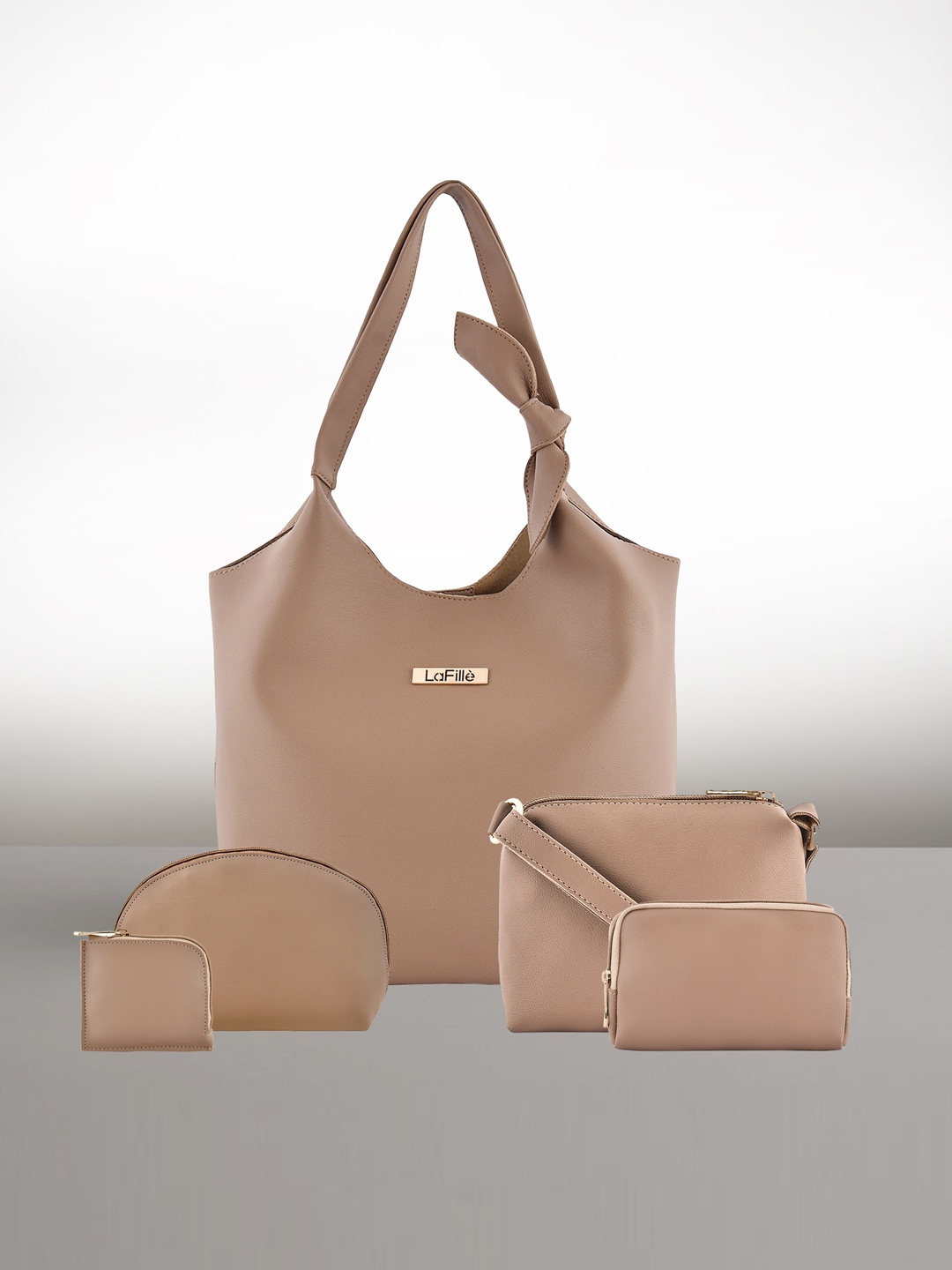 

LaFille Set Of 5 Structured Handheld Bag, Beige