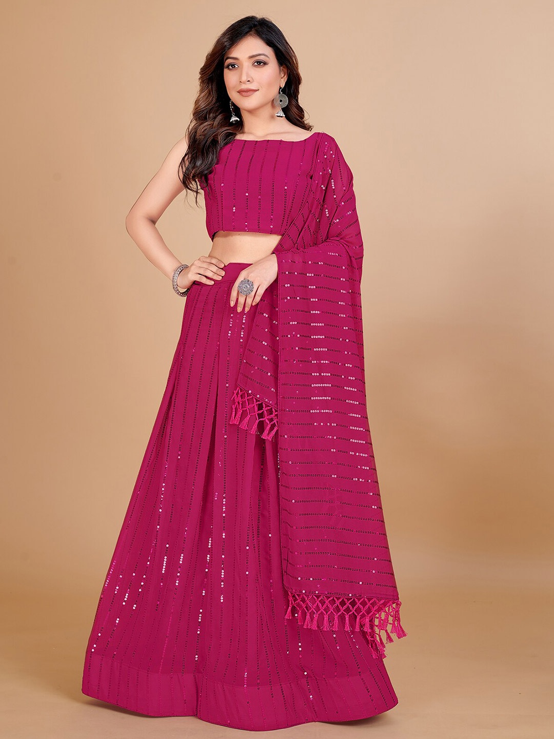 

KALINI Embroidered Sequinned Semi-Stitched Lehenga Choli With Dupatta, Pink