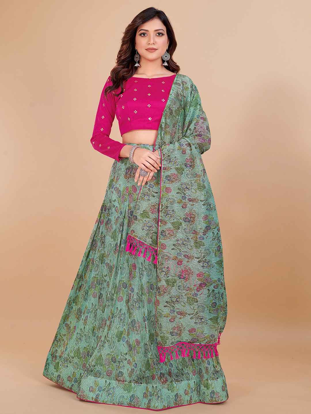 

KALINI Embroidered Sequinned Semi-Stitched Lehenga & Unstitched Blouse With Dupatta, Blue
