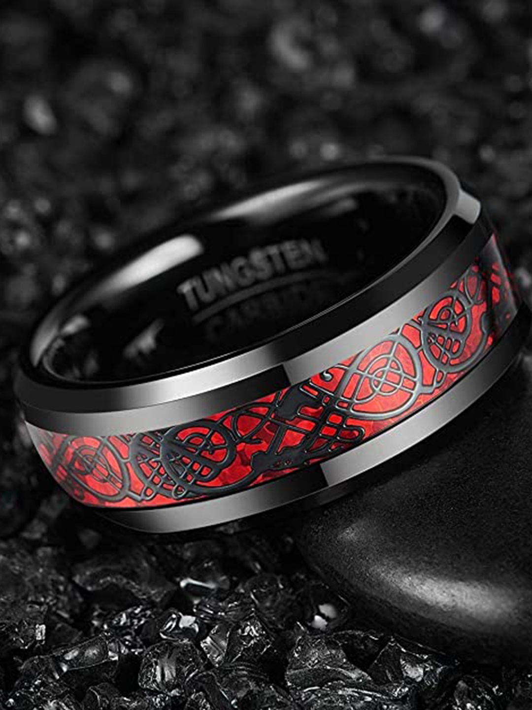 

VIEN Celtic Dragon Band Ring, Red