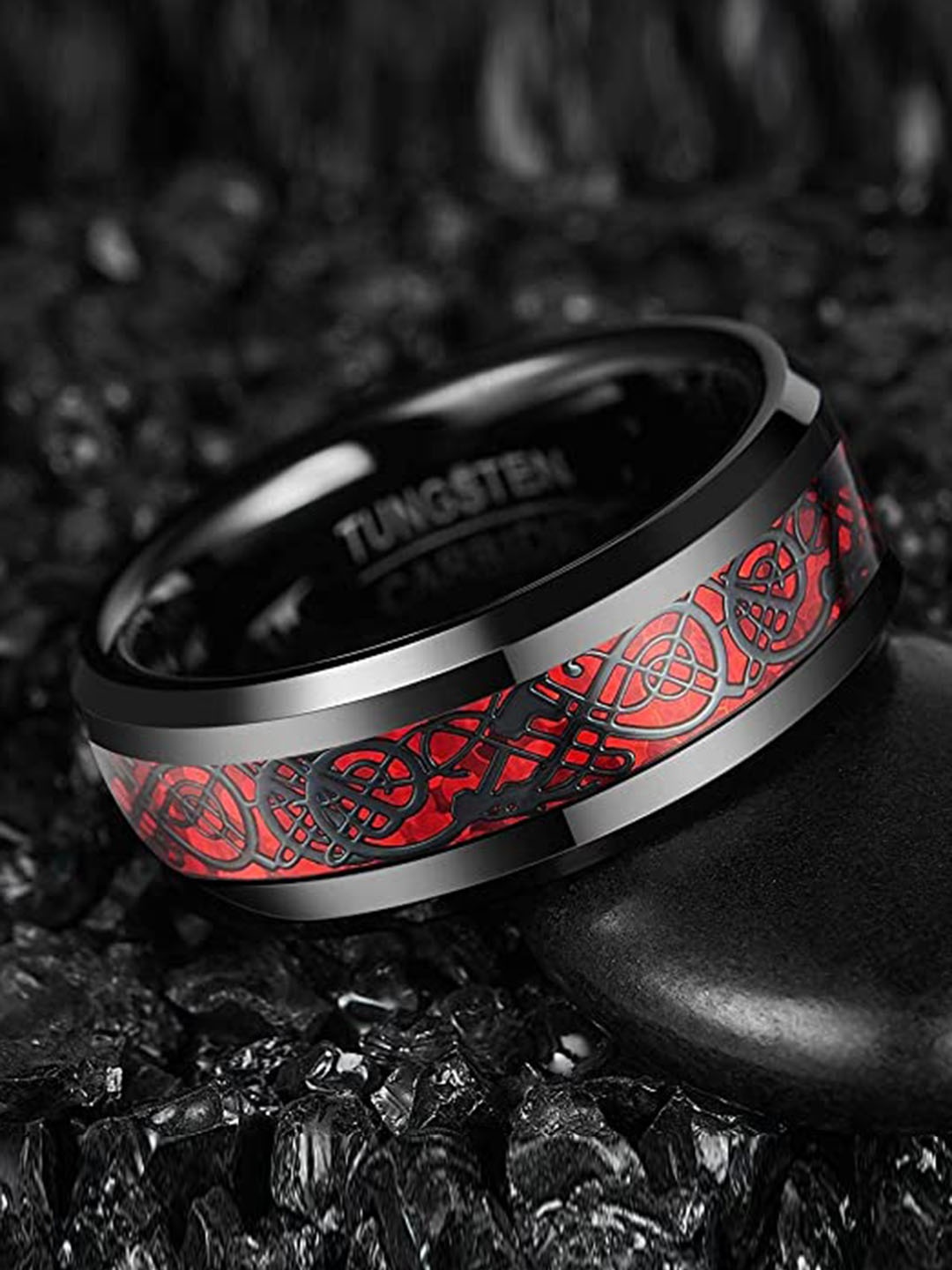 

VIEN Stainless Steel Inlay Edge Band Finger Ring, Black