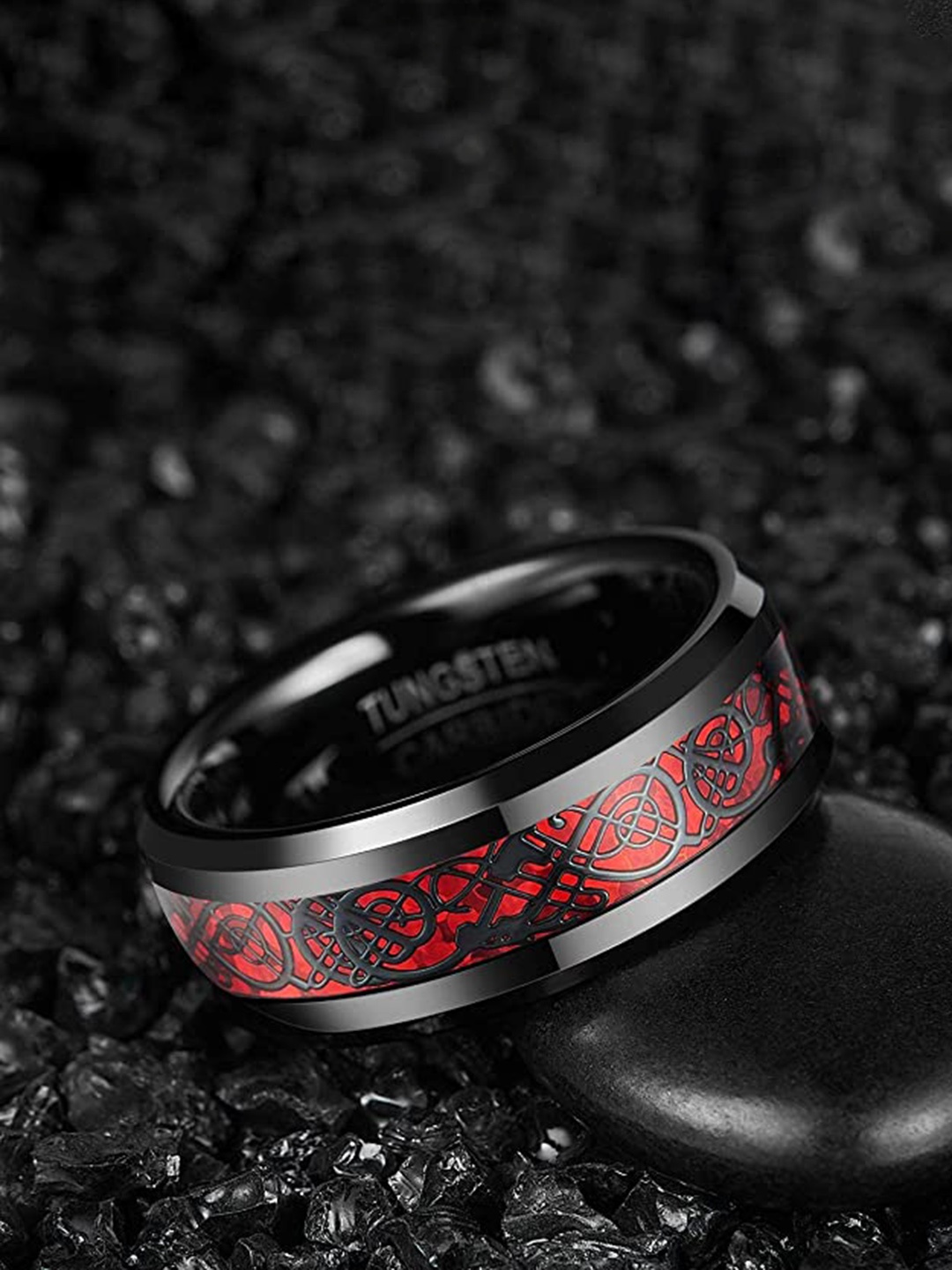 

VIEN Stainless Steel Inlay Edge Band Finger Ring, Black