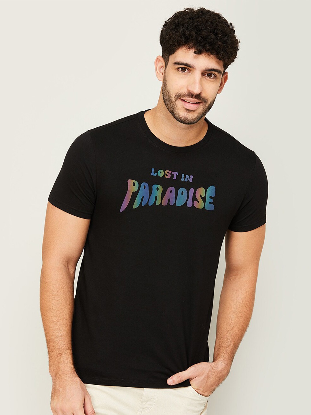 

Forca by Lifestyle Typography Printed Slim Fit T-shirt, Black