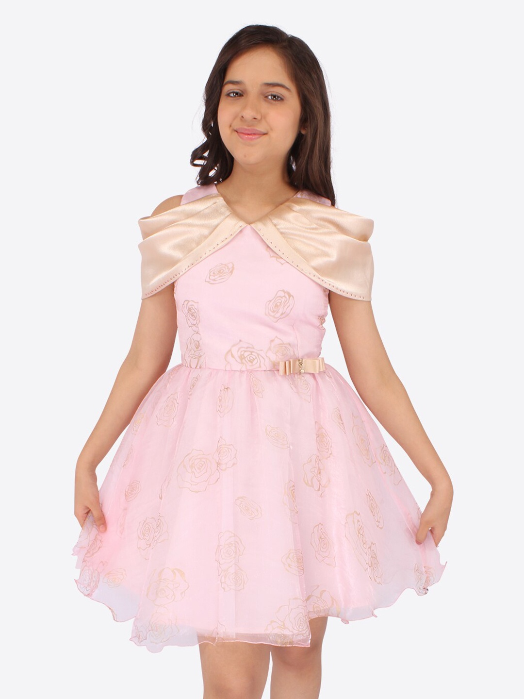 

CUTECUMBER Girls Floral Net Fit & Flare Dress, Pink