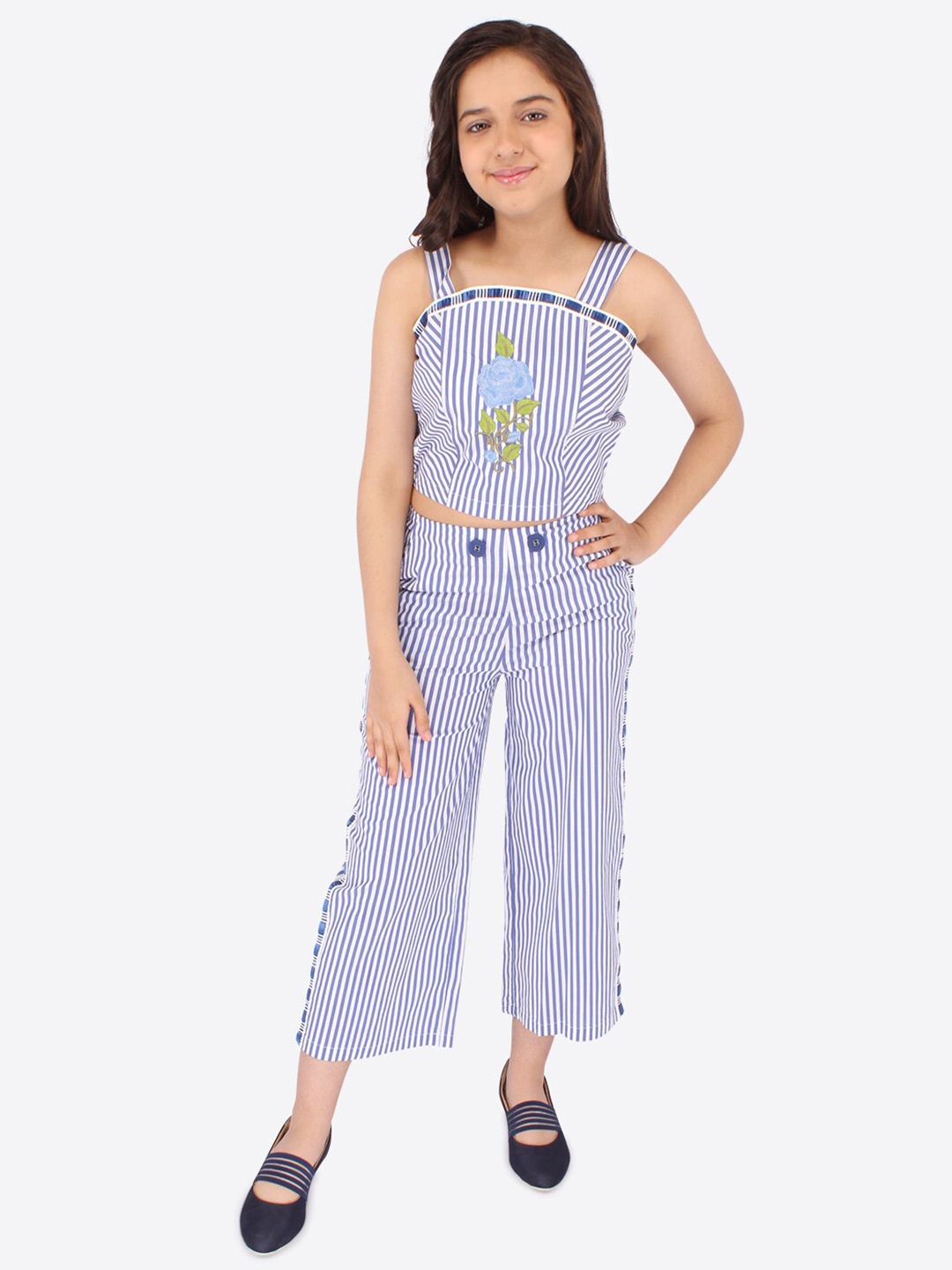 

CUTECUMBER Girls Striped Top With Palazzos, Blue