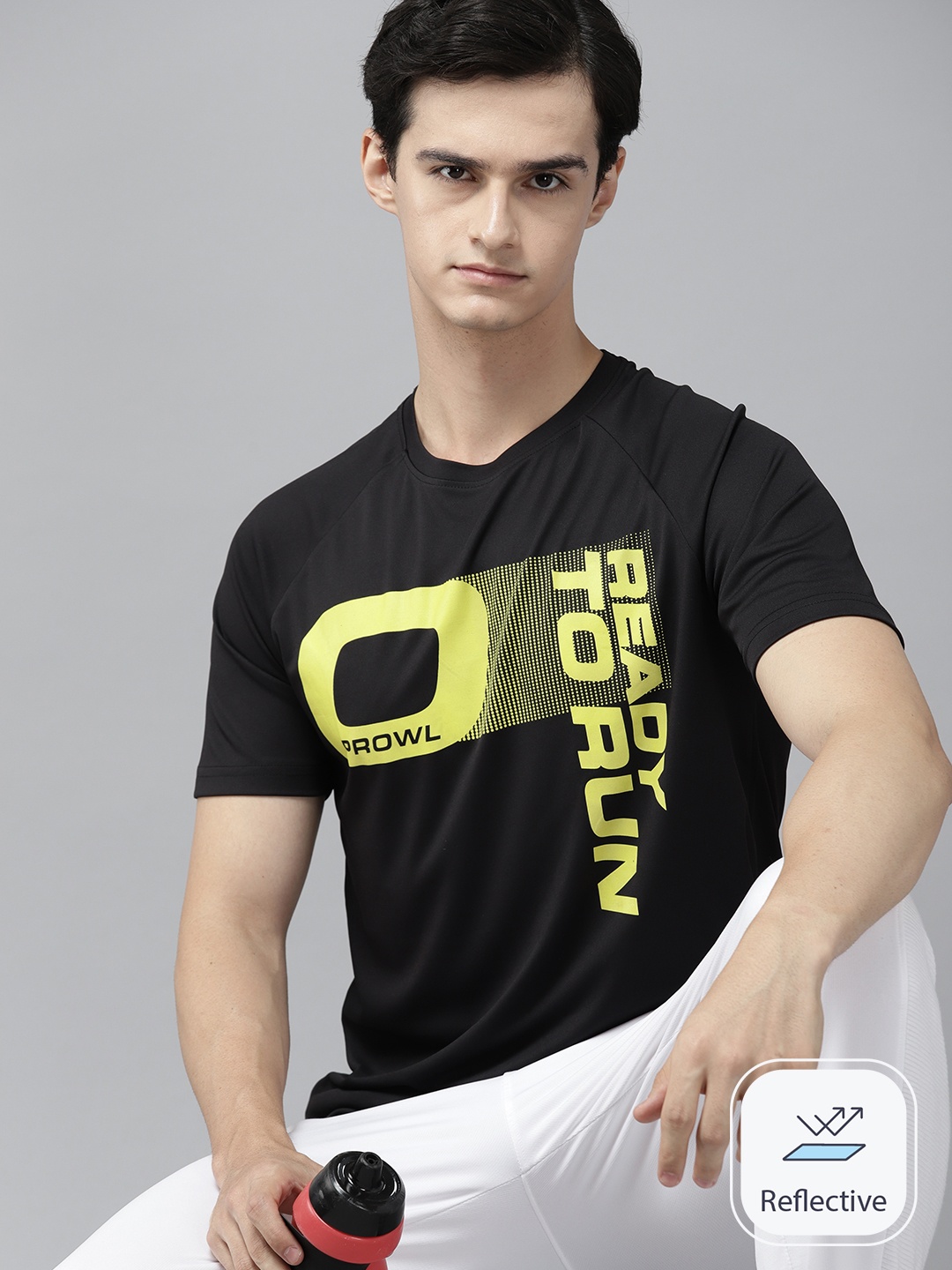 

Prowl Men Brand Logo Printed Running T-shirt, Black