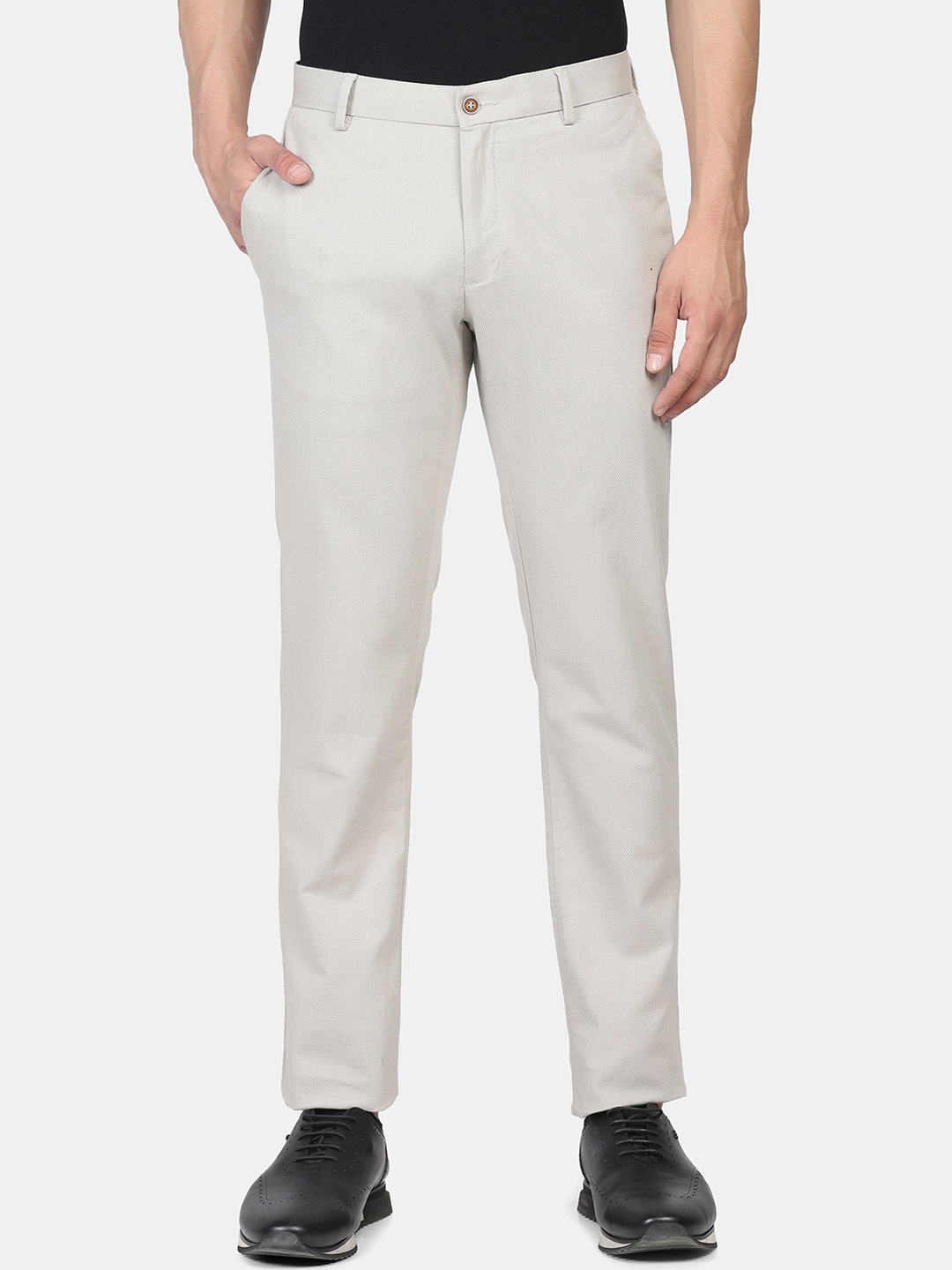 

Blackberrys Men Mid Rise Plain Slim Fit Casual Chinos Trousers, Off white