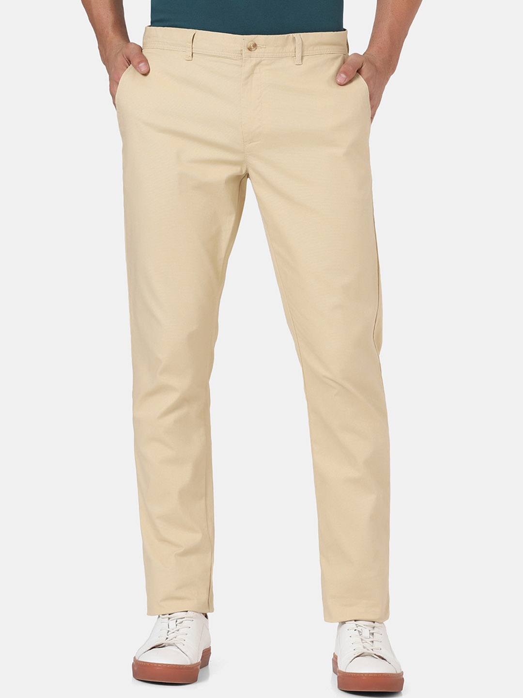 

Blackberrys Men Mid Rise Plain Slim Fit Casual Chinos Trousers, Beige
