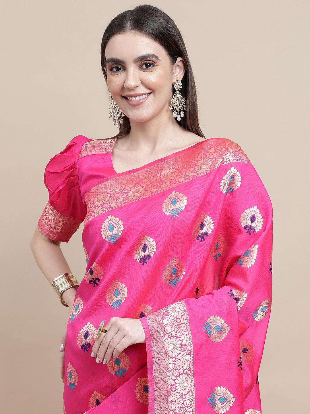 

Sangria Pink Ethnic Motif Printed Kanjivaram Sarees