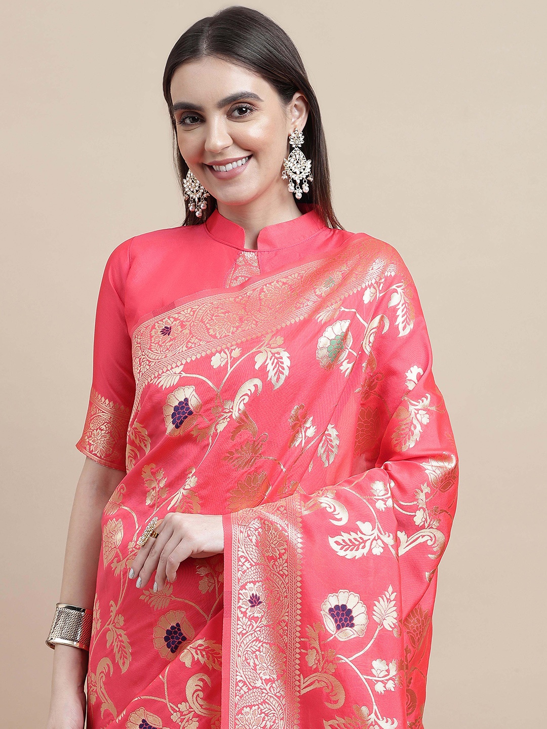 

Sangria Ethnic Motifs Woven Design Kanjeevaram Saree, Pink