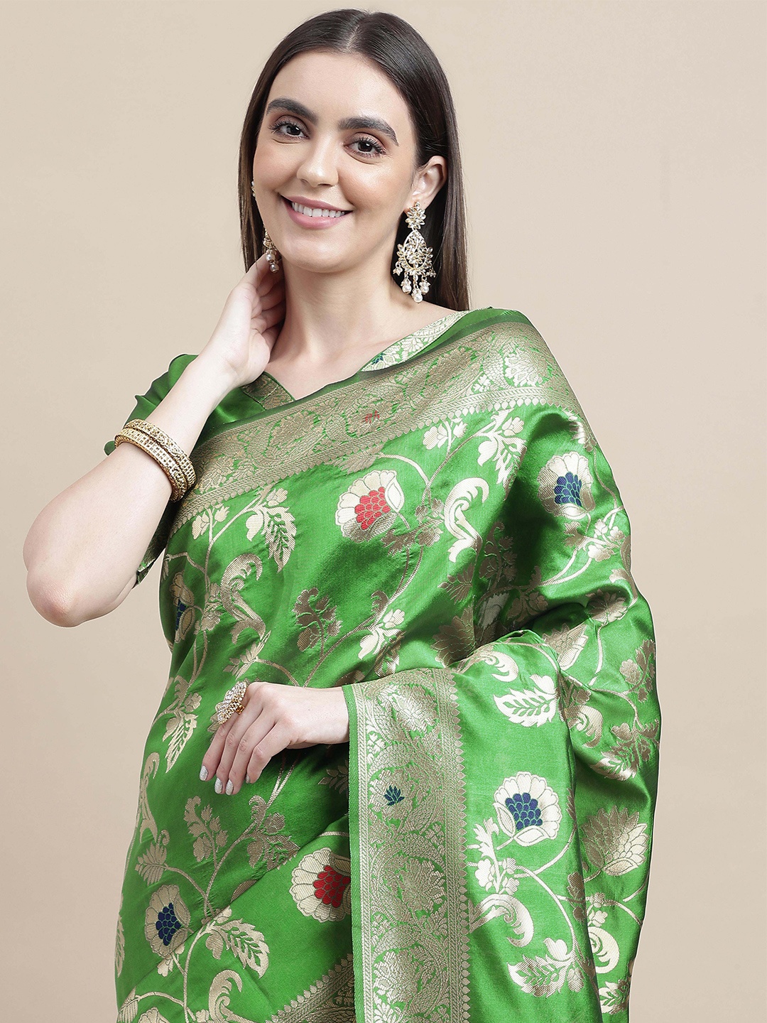 

Sangria Green Ethnic Motifs Woven Design Kanjeevaram Saree