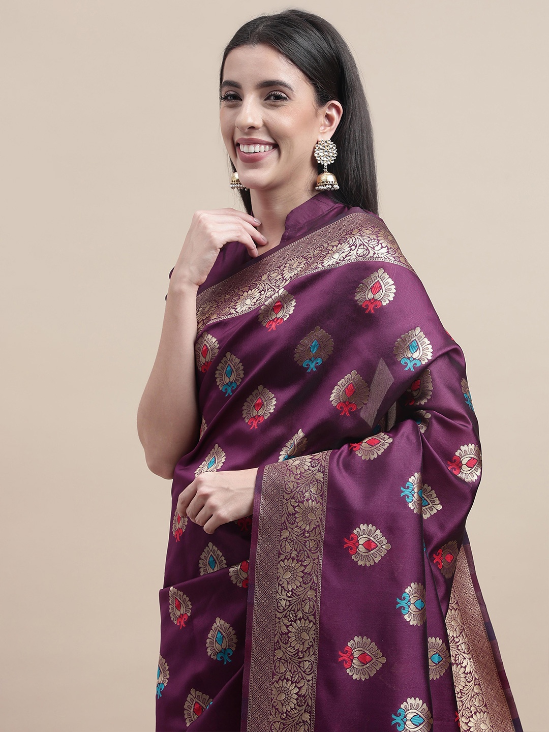 

Sangria Purple Ethnic Motifs Zari Heavy Work Kanjeevaram Saree