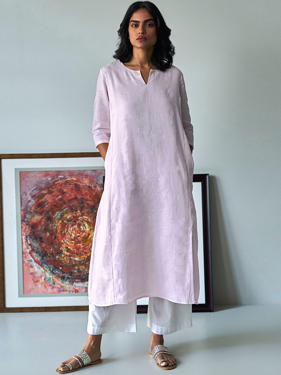 

Ganga Pure Cotton A-Line Kurta And Palazzos, Pink