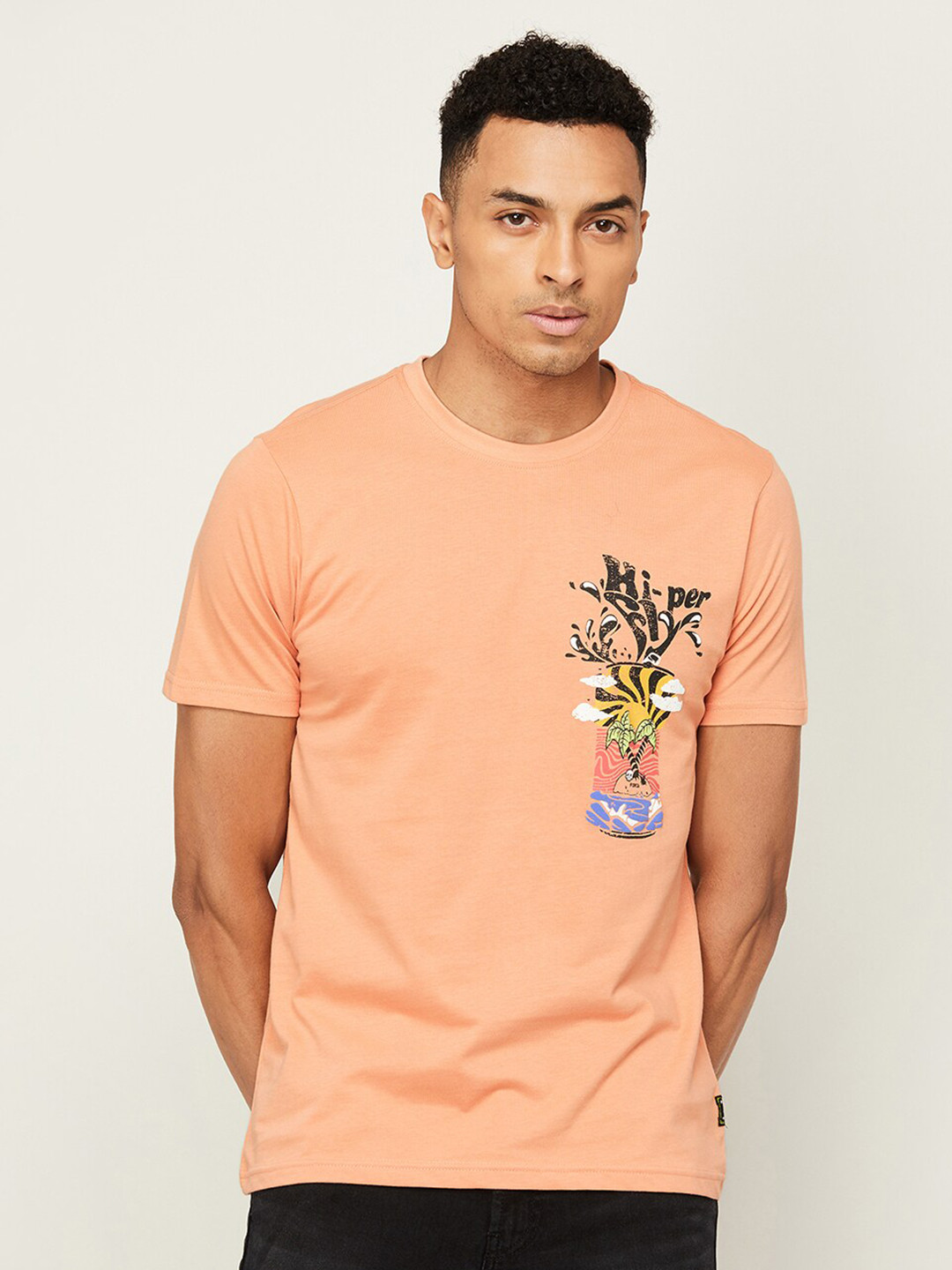 

Forca by Lifestyle Graphic Printed Cotton Slim Fit T-shirt, Orange