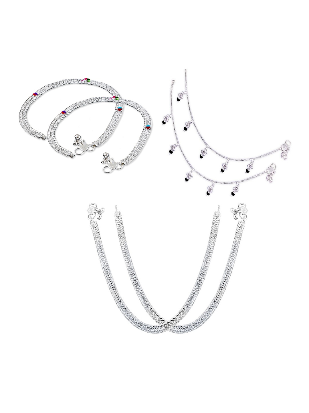 

RUHI COLLECTION Set Of 3 Silver-Plated Beaded Anklets