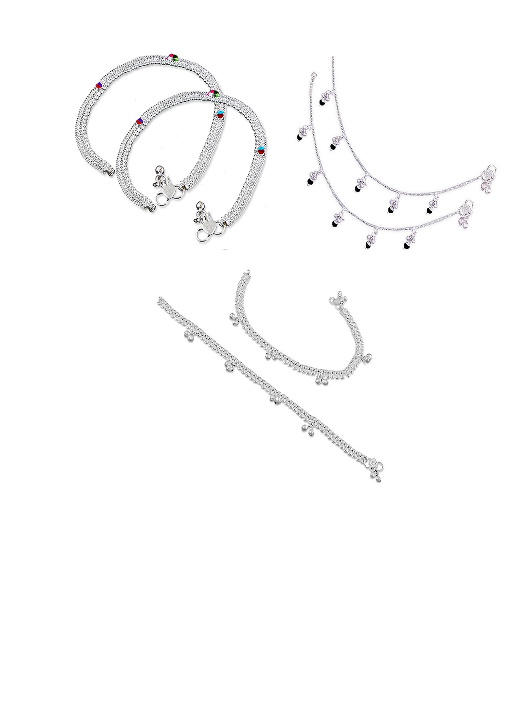 

RUHI COLLECTION Set Of 3 Silver-Plated Beaded Anklets