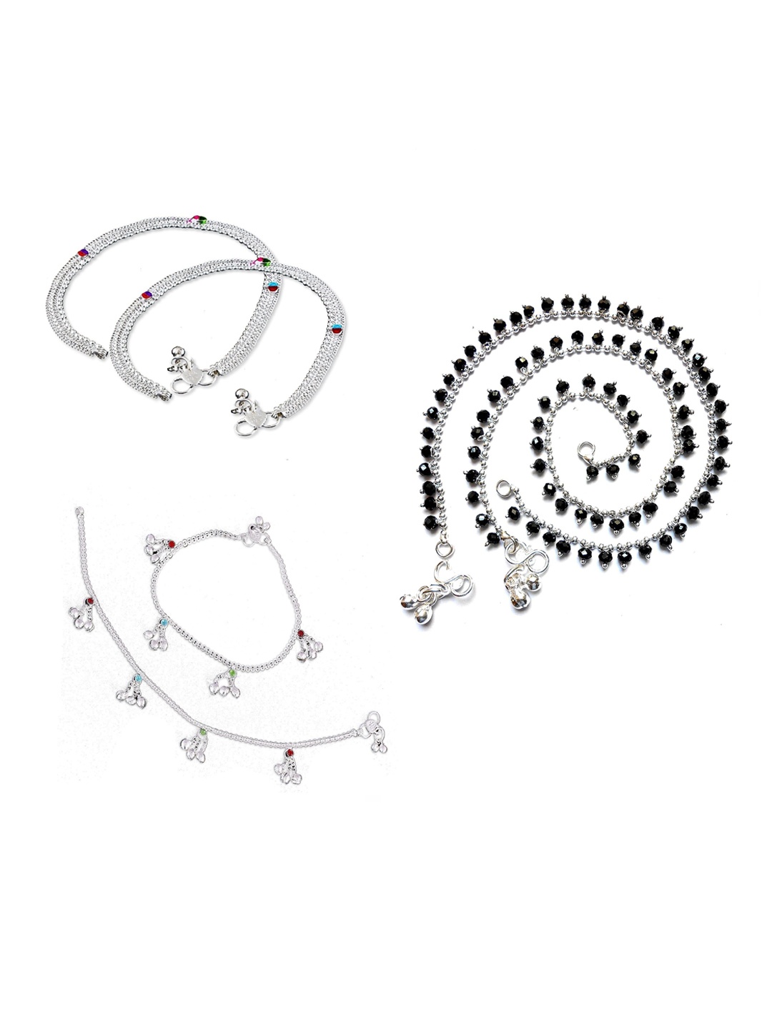 

RUHI COLLECTION Set Of 3 Silver-Plated Beaded Anklets