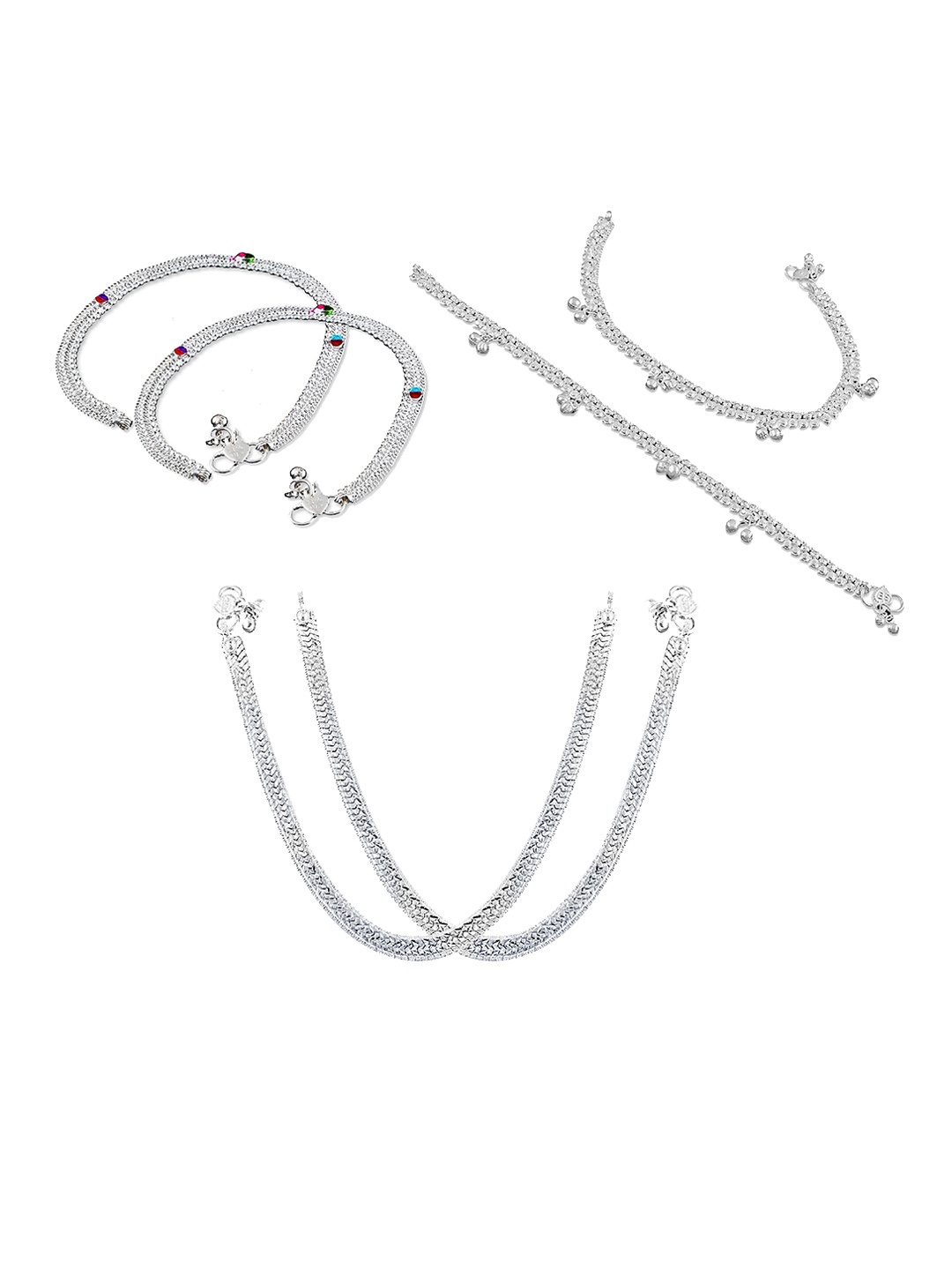 

RUHI COLLECTION Set Of 3 Silver-Plated Anklets