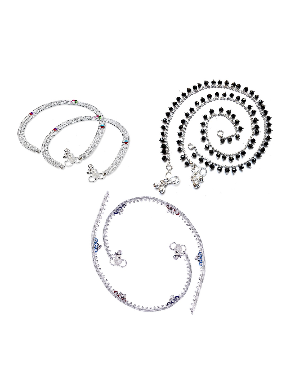 

RUHI COLLECTION Set Of 3 Silver-Plated Beaded Anklets