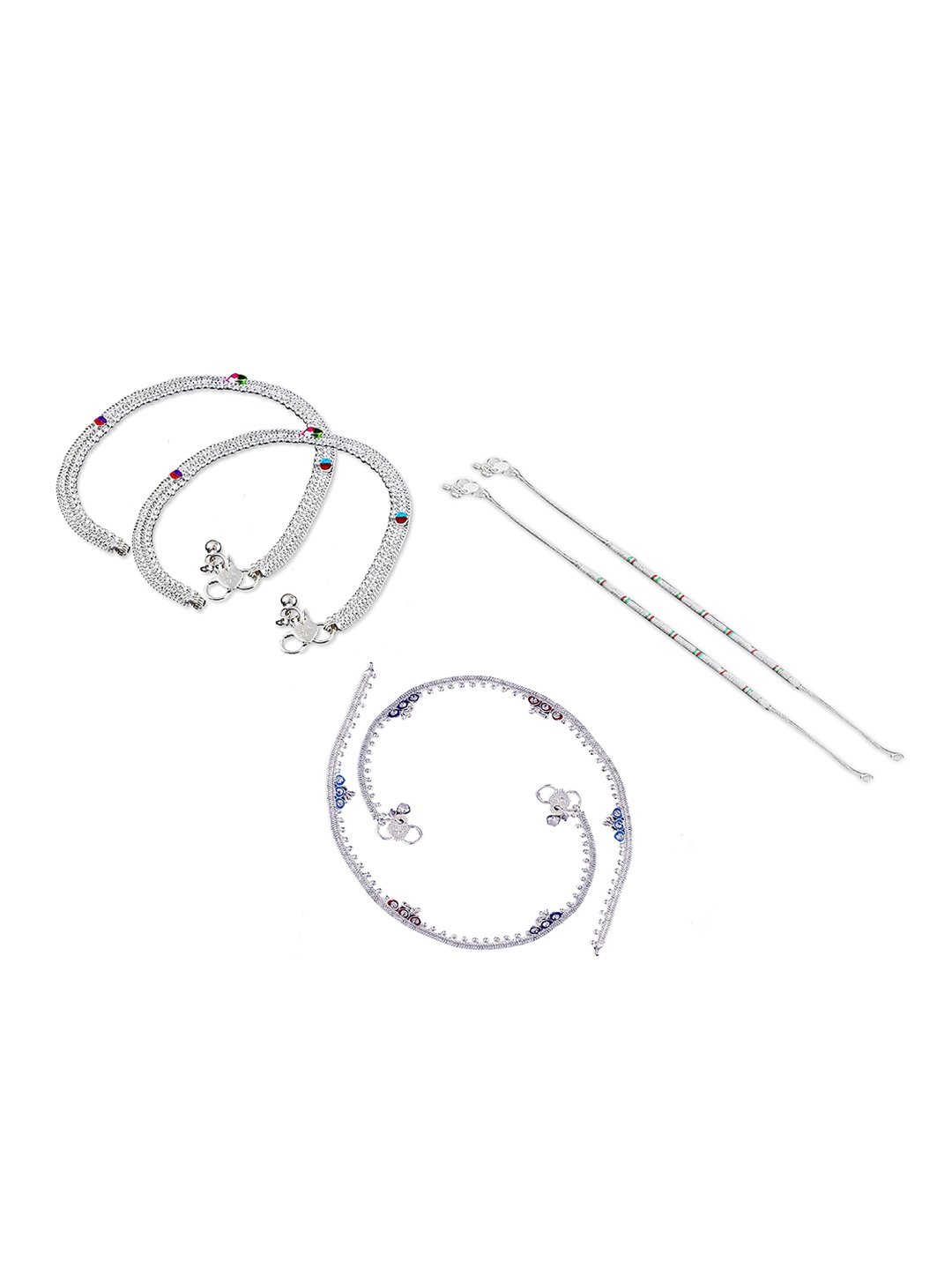

RUHI COLLECTION Set Of 3 Silver-Plated Anklets