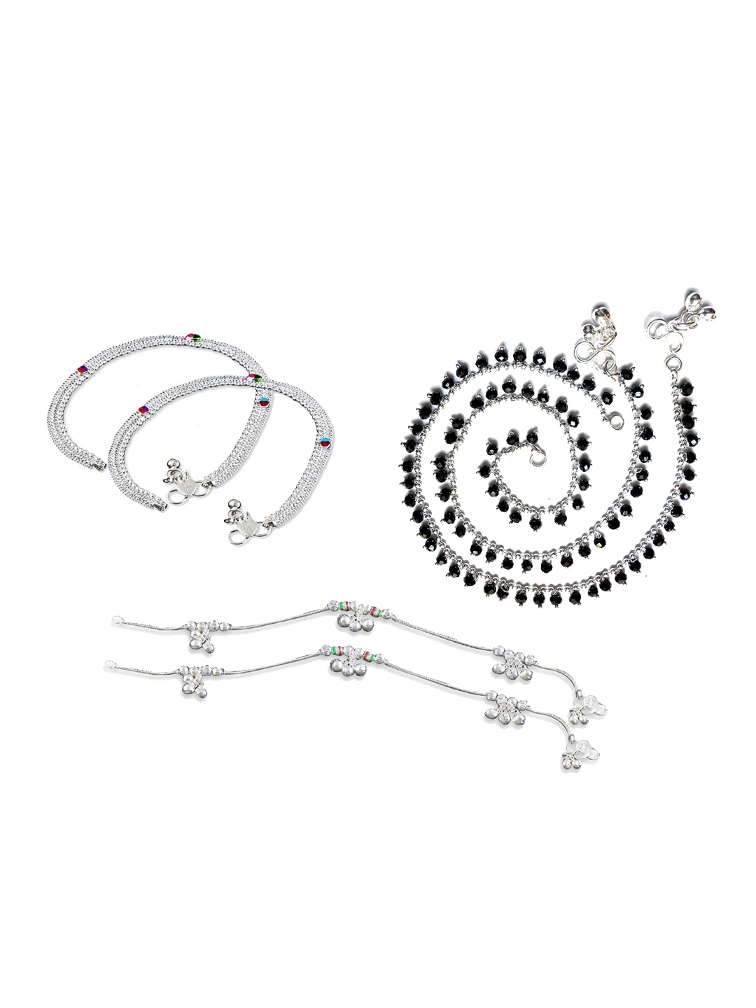 

RUHI COLLECTION Set Of 3 Silver-Plated Beaded Anklets