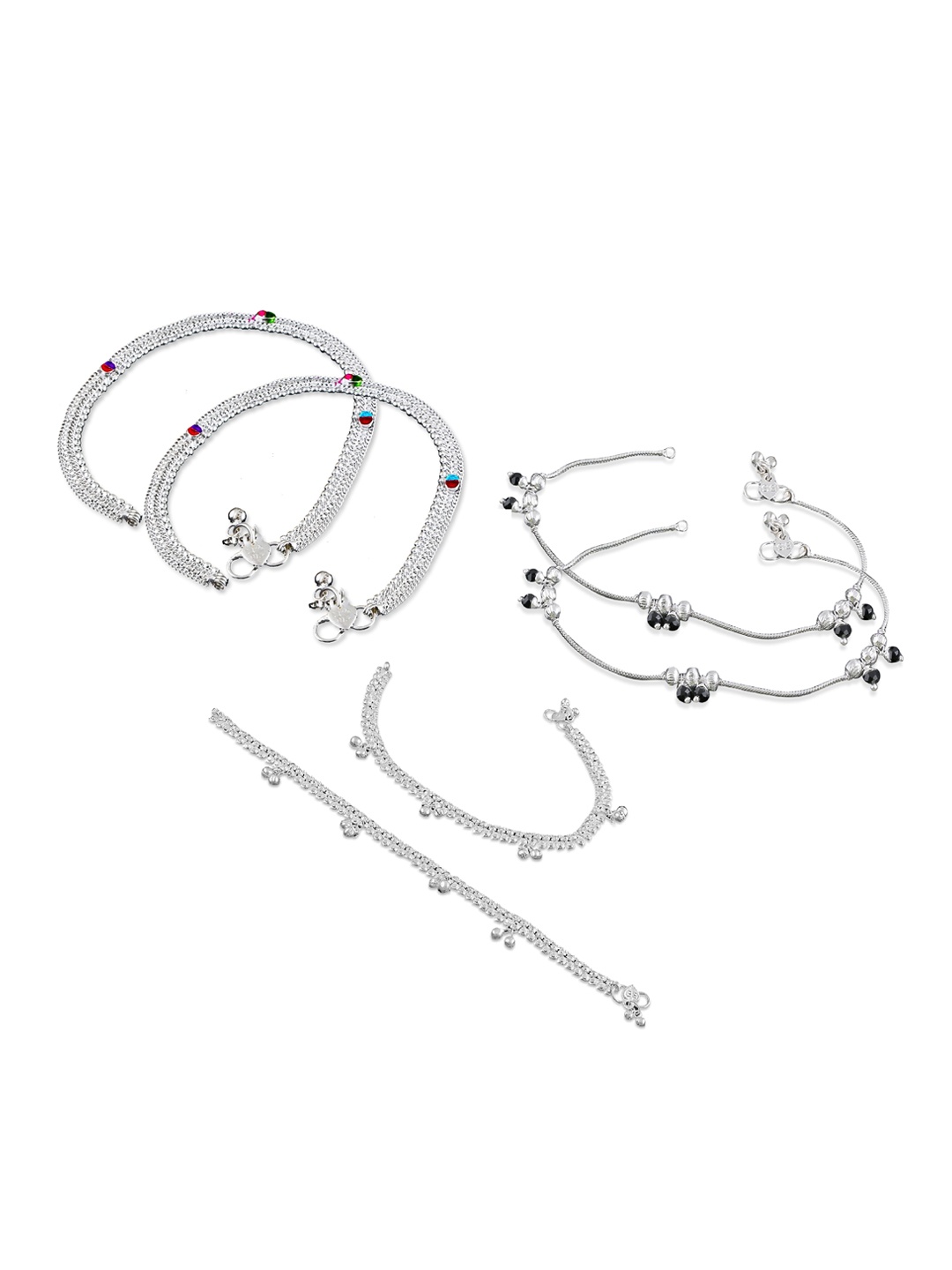 

RUHI COLLECTION Set Of 3 Silver-Plated Beaded Anklets