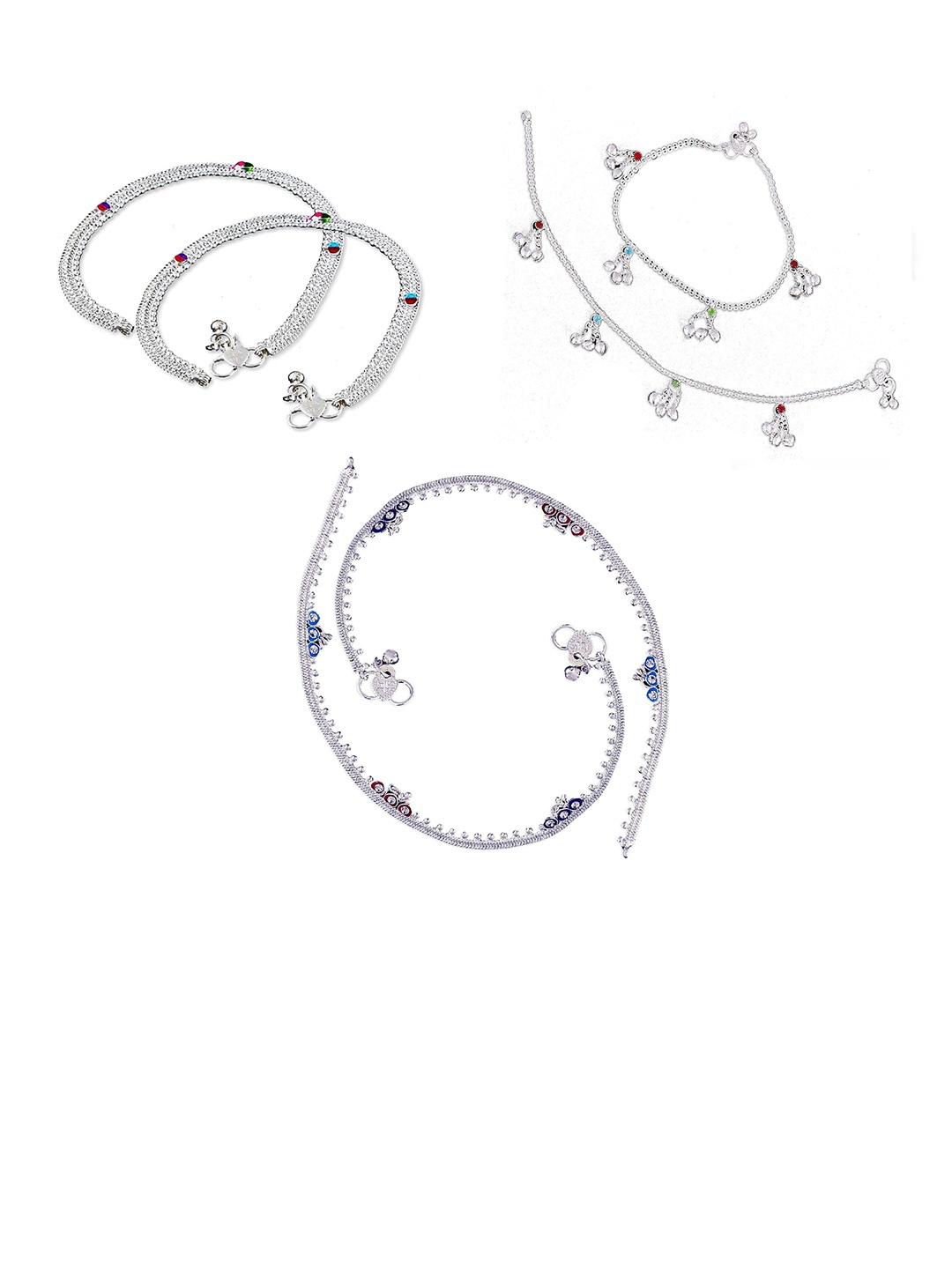 

RUHI COLLECTION Set Of 3 Silver-Plated Anklets
