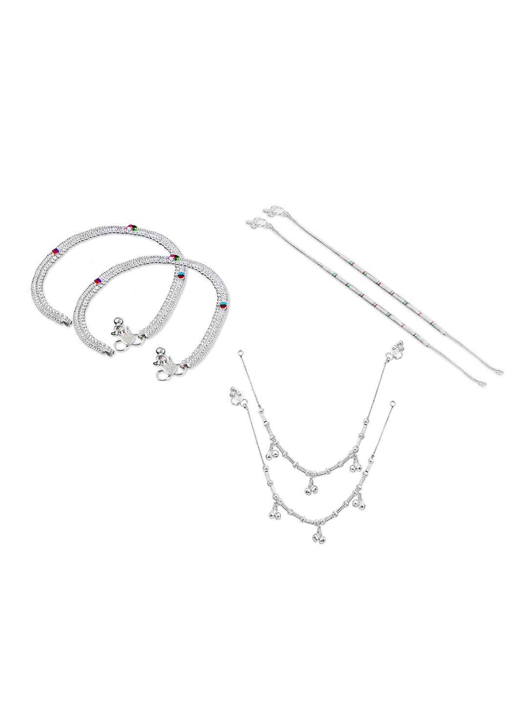 

RUHI COLLECTION Set Of 3 Silver-Plated Beaded Anklets