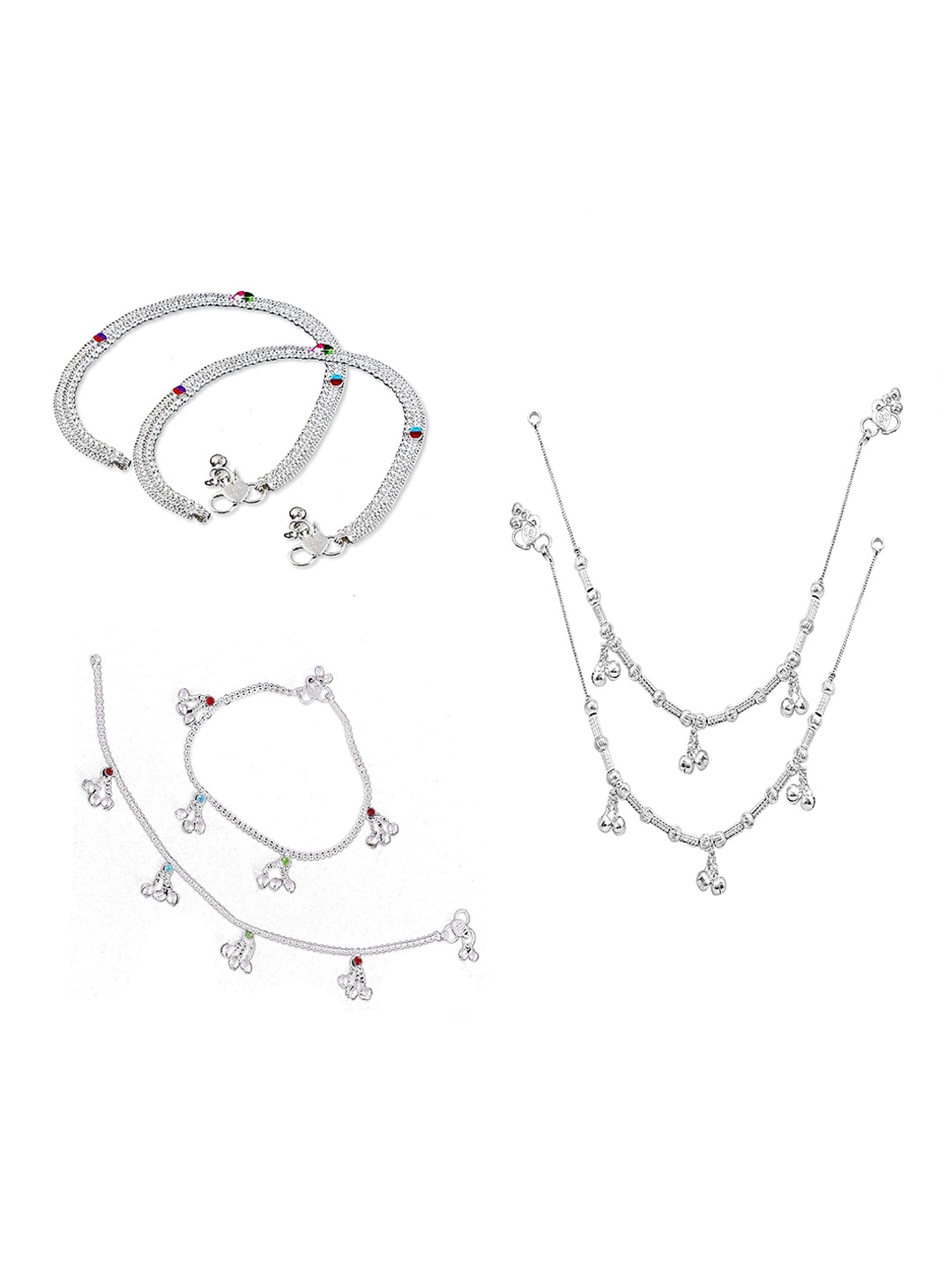 

RUHI COLLECTION Set Of 3 Silver-Plated Beaded Anklets