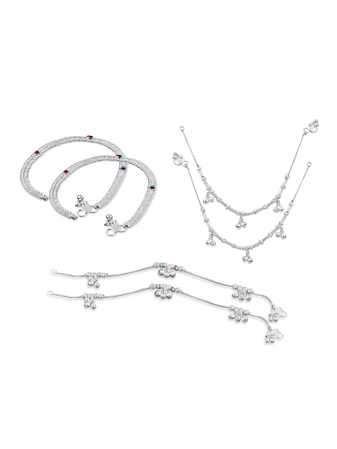 

RUHI COLLECTION Set Of 3 Silver-Plated Beaded Anklets