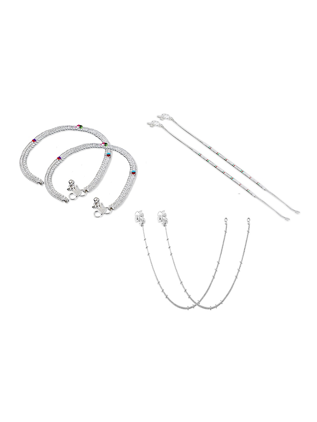 

RUHI COLLECTION Set Of 3 Silver-Plated Beaded Anklets
