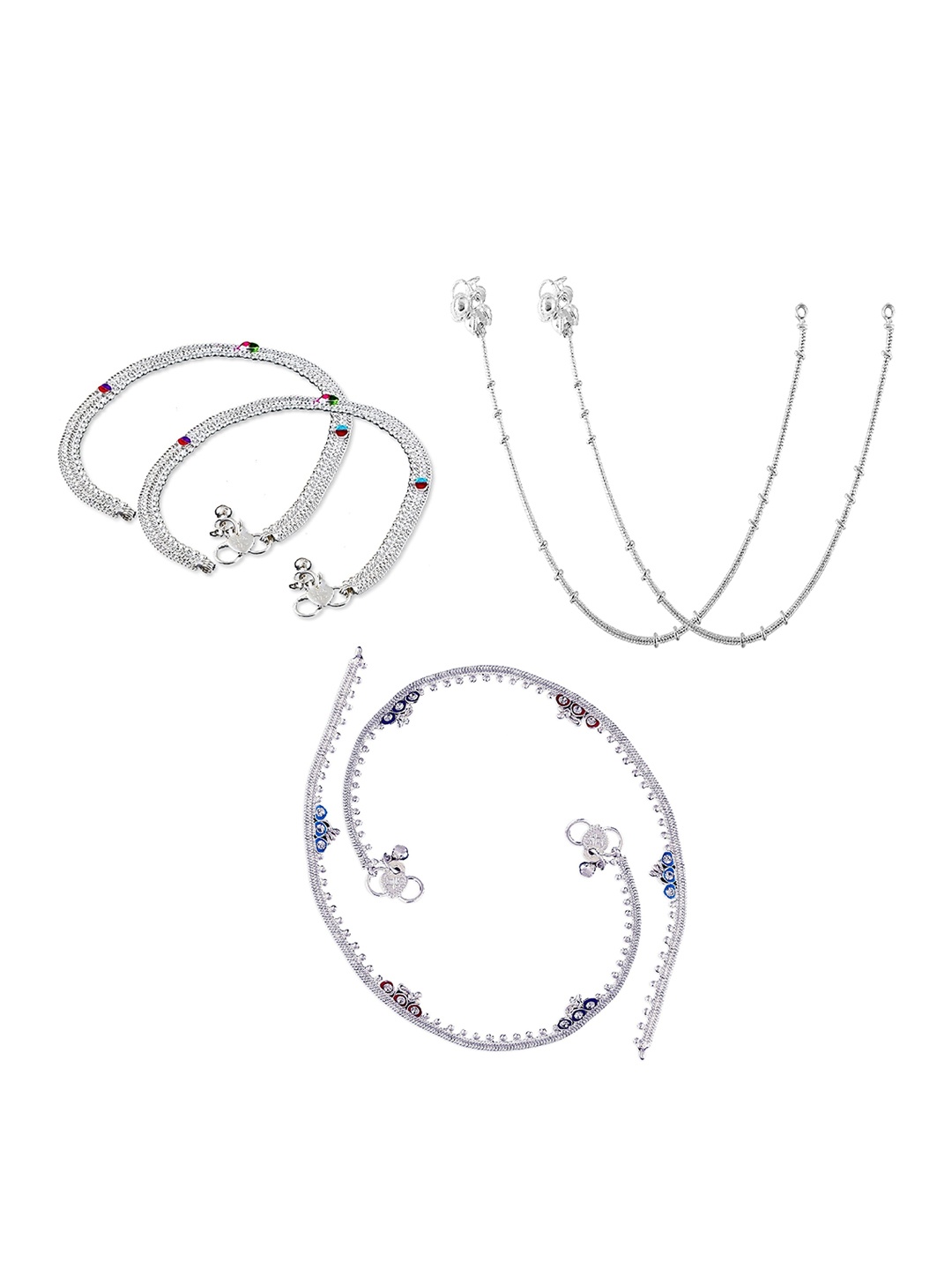 

RUHI COLLECTION Set Of 3 Silver-Plated Beaded Anklets