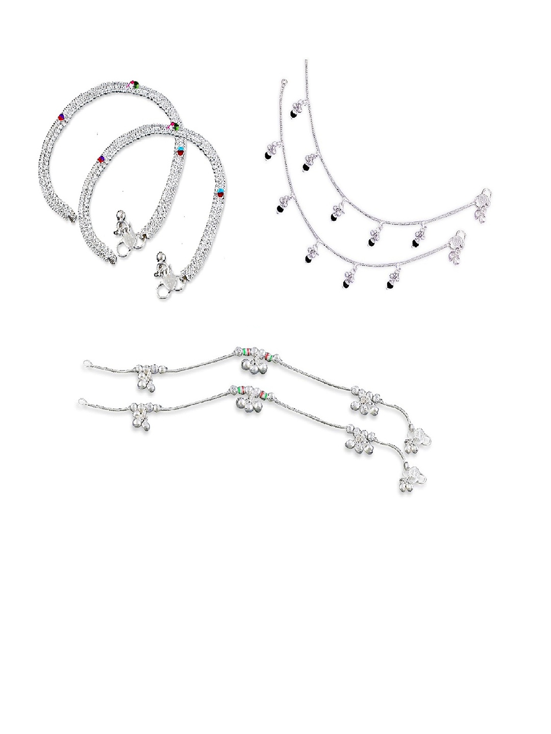 

RUHI COLLECTION Set Of 3 Silver-Plated Beaded Anklets