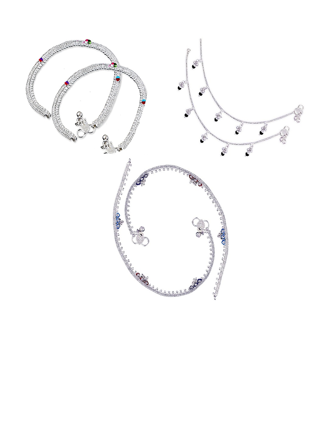 

RUHI COLLECTION Set Of 3 Silver-Plated Beaded Anklets