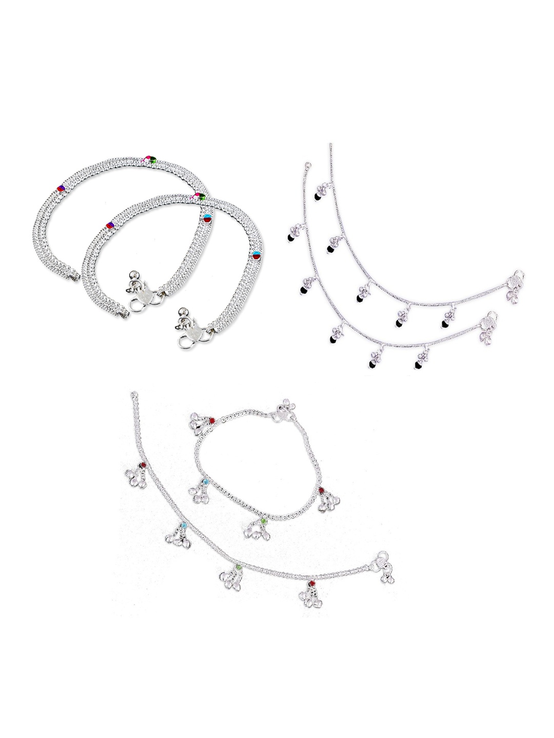 

RUHI COLLECTION Set Of 3 Silver-Plated Beaded Anklets