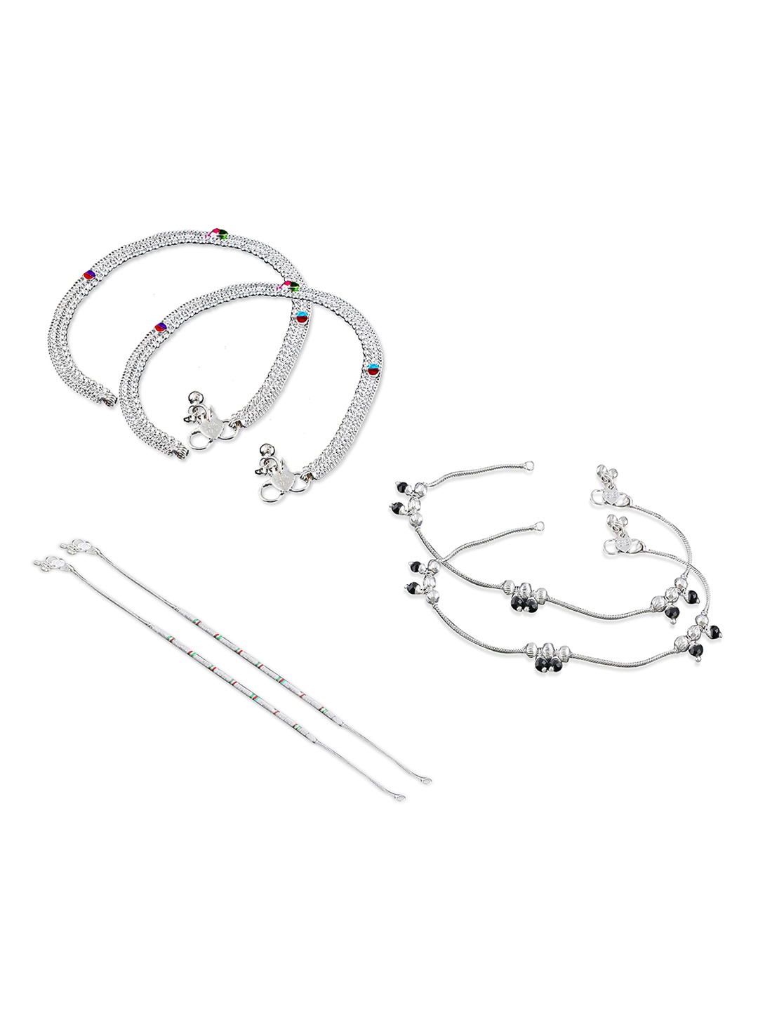 

RUHI COLLECTION Set Of 3 Silver-Plated Beaded Anklets