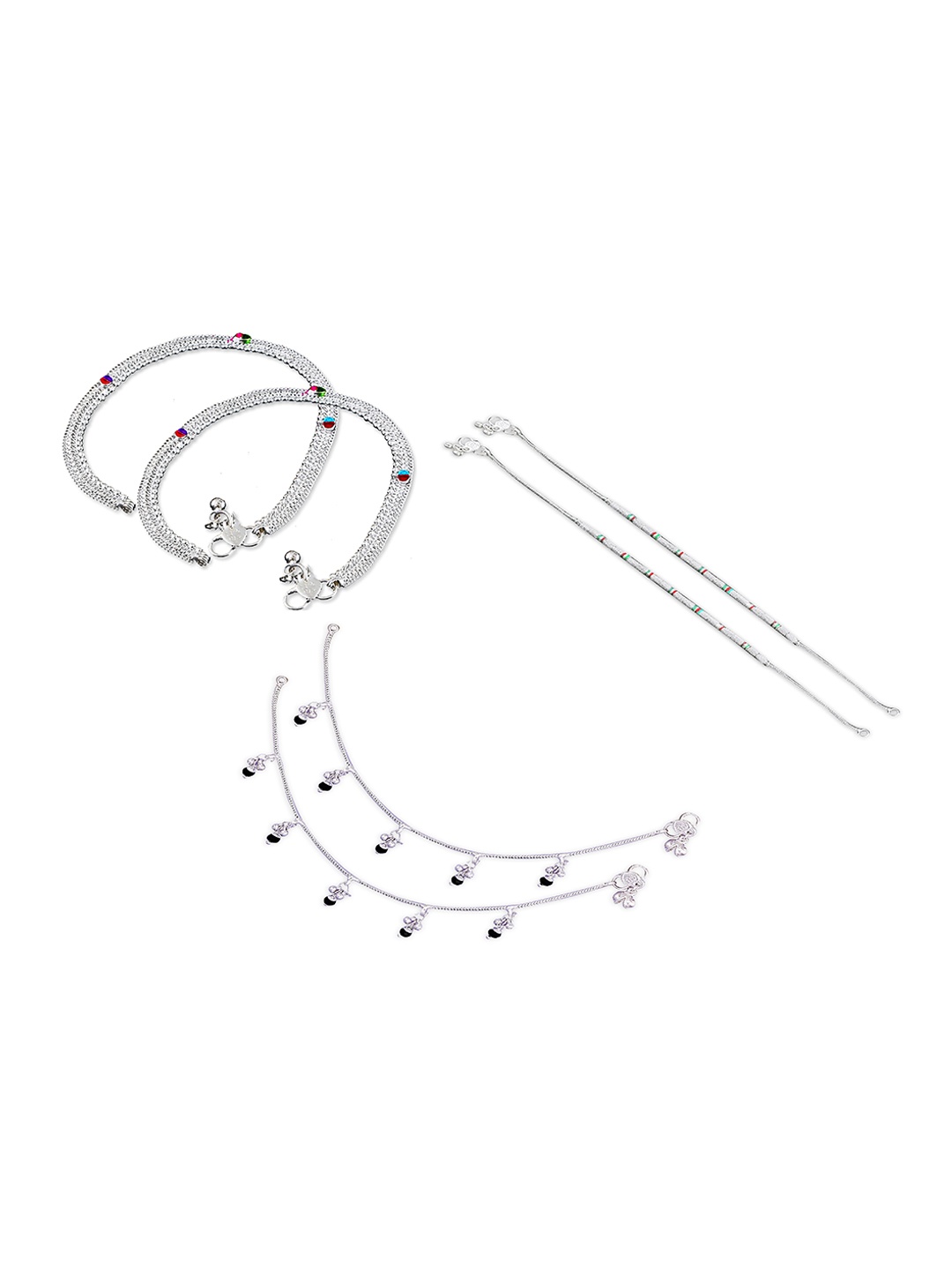 

RUHI COLLECTION Set Of 3 Silver-Plated Beaded Anklets