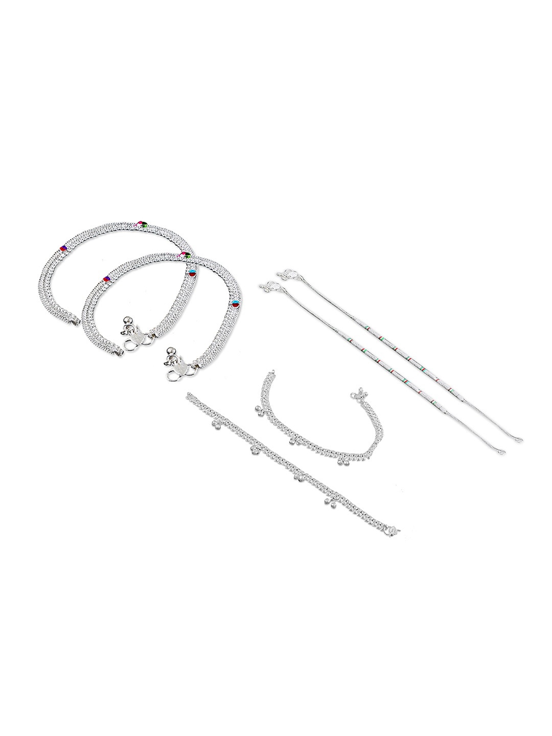 

RUHI COLLECTION Set Of 3 Silver-Plated Beaded Anklets