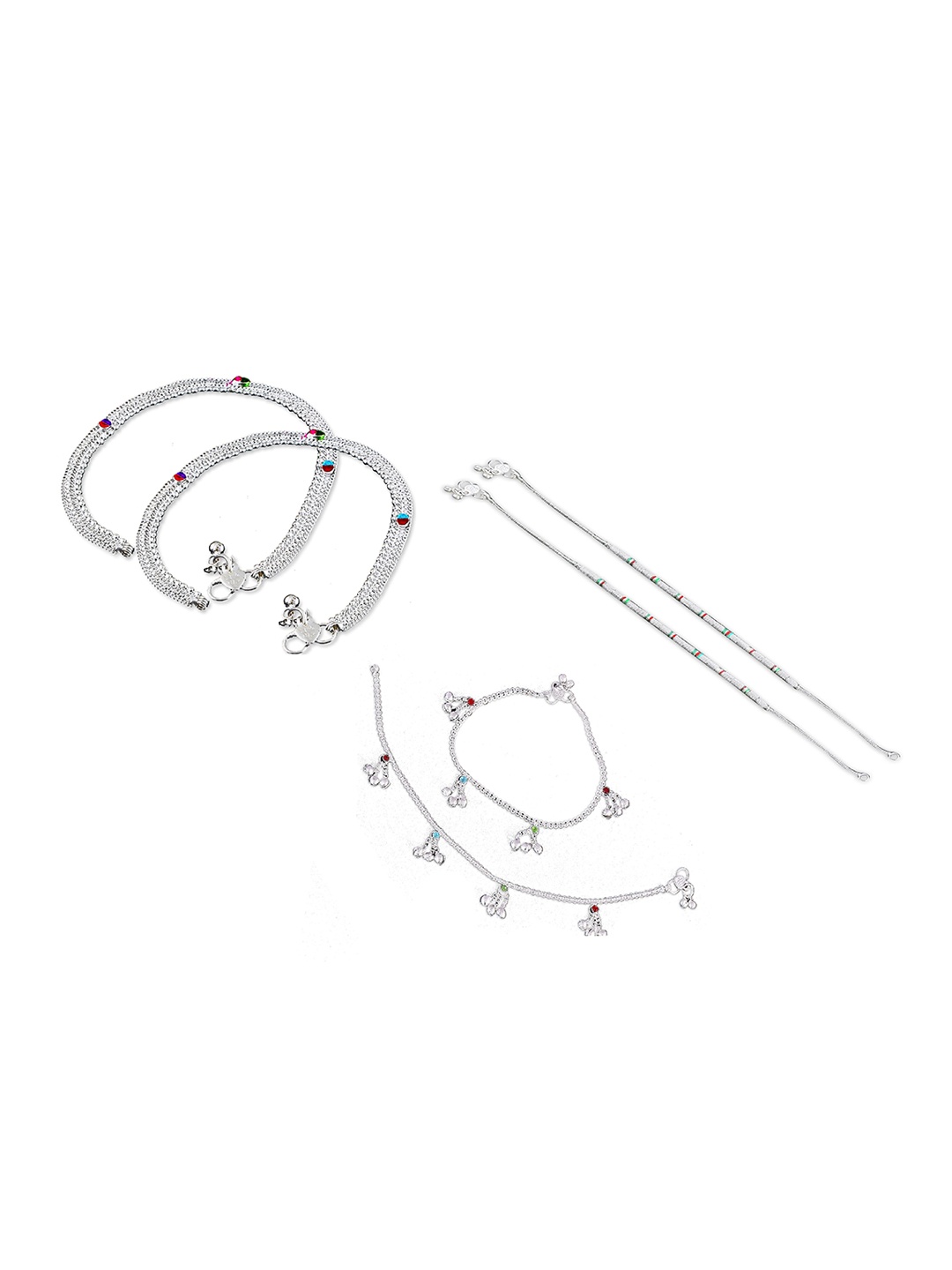 

RUHI COLLECTION Set Of 3 Silver-Plated Beaded Anklets