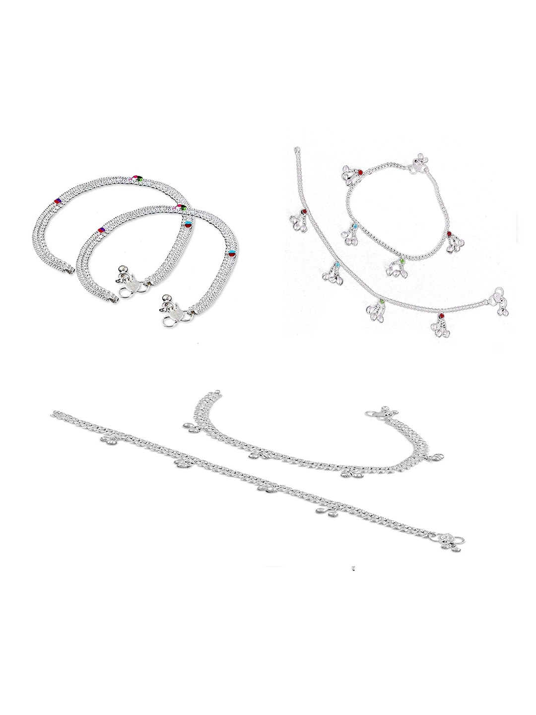 

RUHI COLLECTION Set of 3 Silver Plated Traditional Anklet