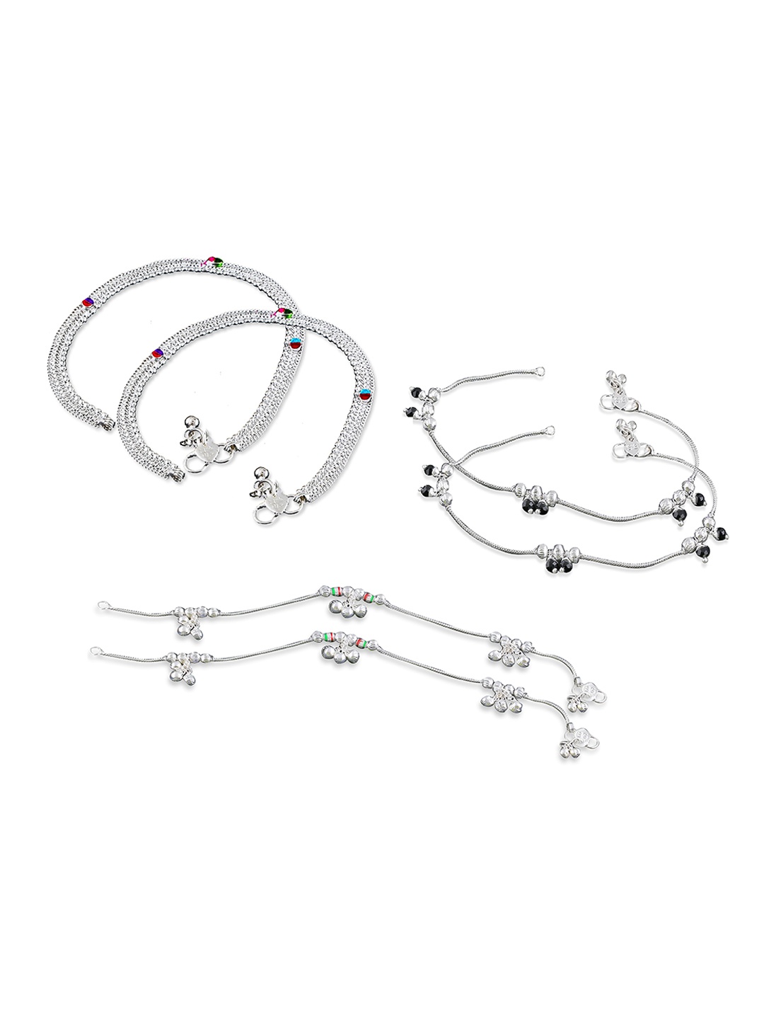 

RUHI COLLECTION Set Of 3 Silver-Plated Beaded Anklets