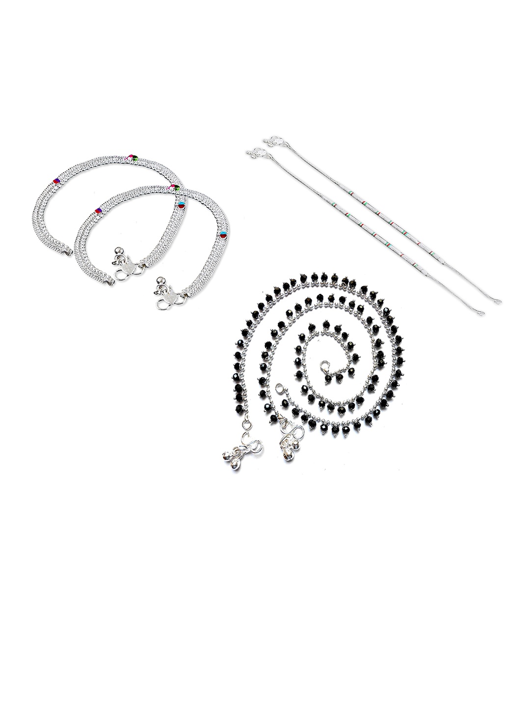 

RUHI COLLECTION Set of 3 Silver Plated Traditional Anklet