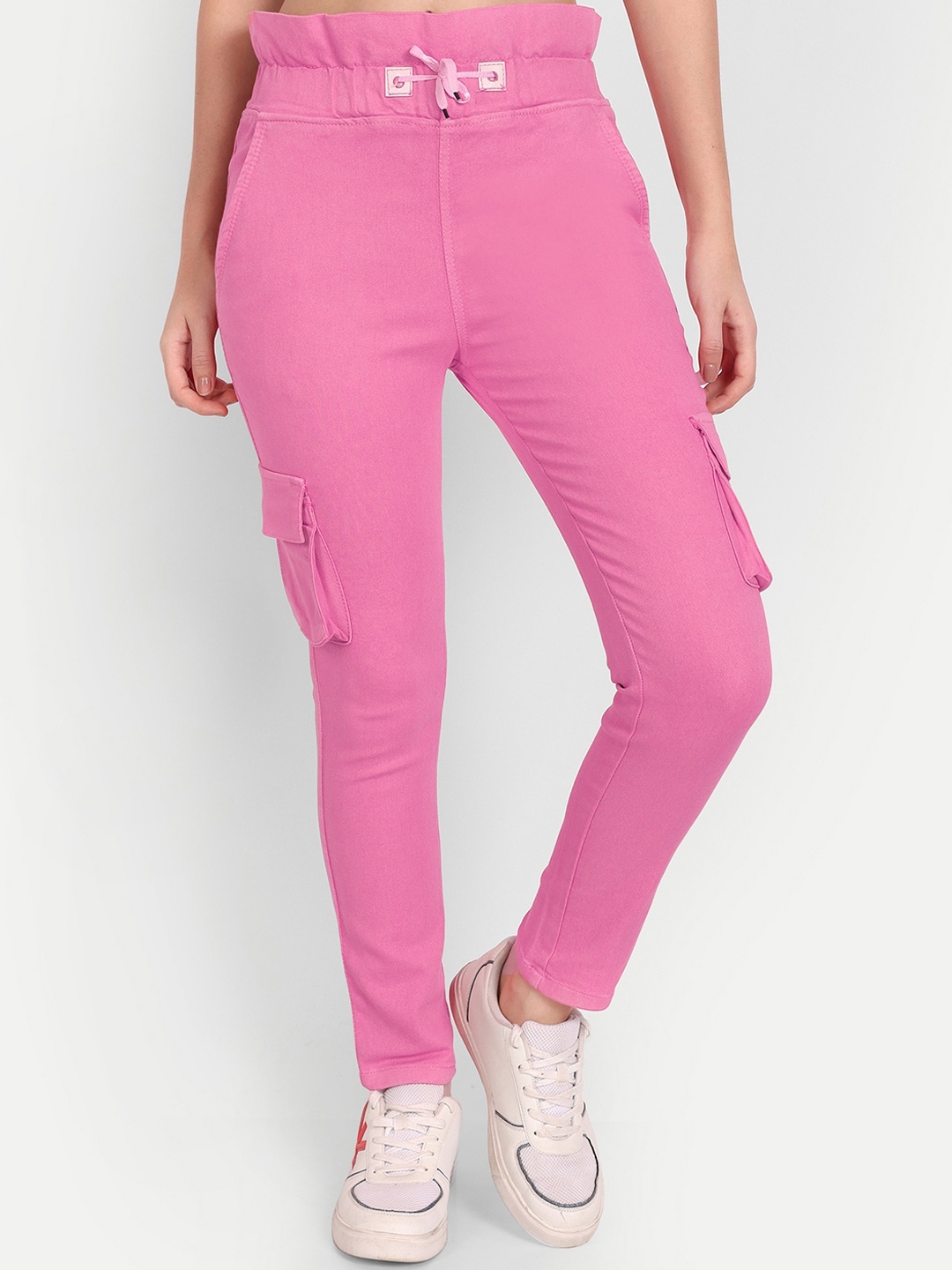 

BAESD Women Mid-Rise Relaxed Cotton Cargos Trousers, Pink